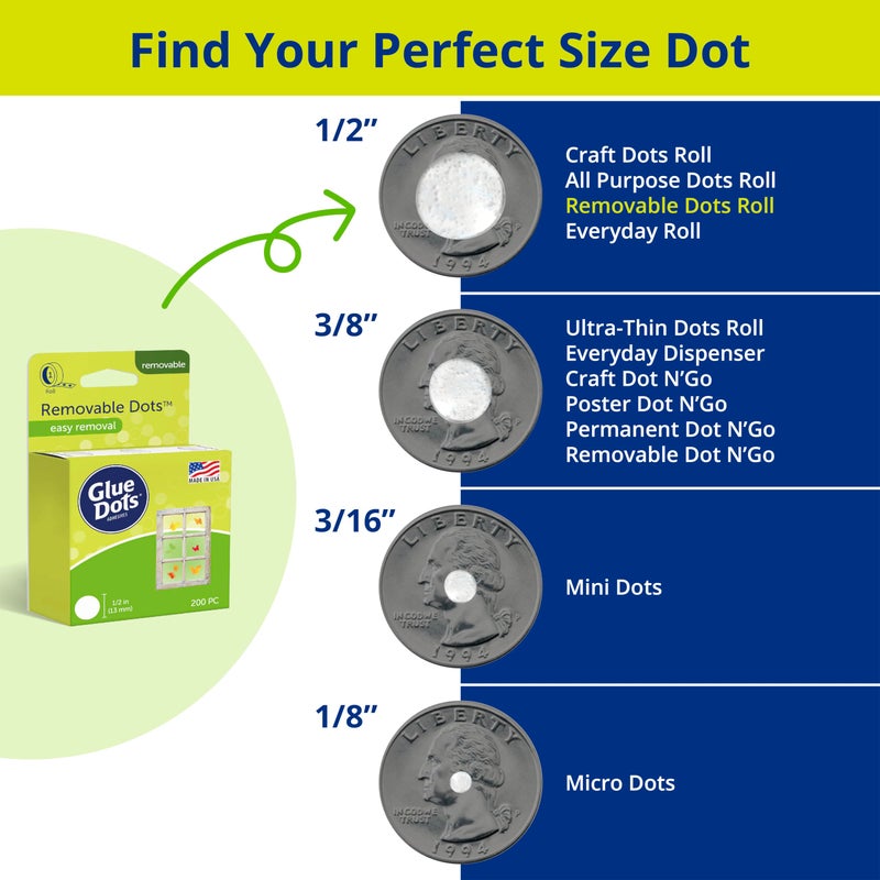 Glue Dots نقاط الغراء، نقاط قابلة للإزالة، مزدوجة الجوانب، 1/2 بوصة، 0.5 بوصة، 200 نقطة، شريط غراء للحرف اليدوية، نقاط غراء لاصقة، بديل الغراء السائل الساخن، شفاف - Image 4